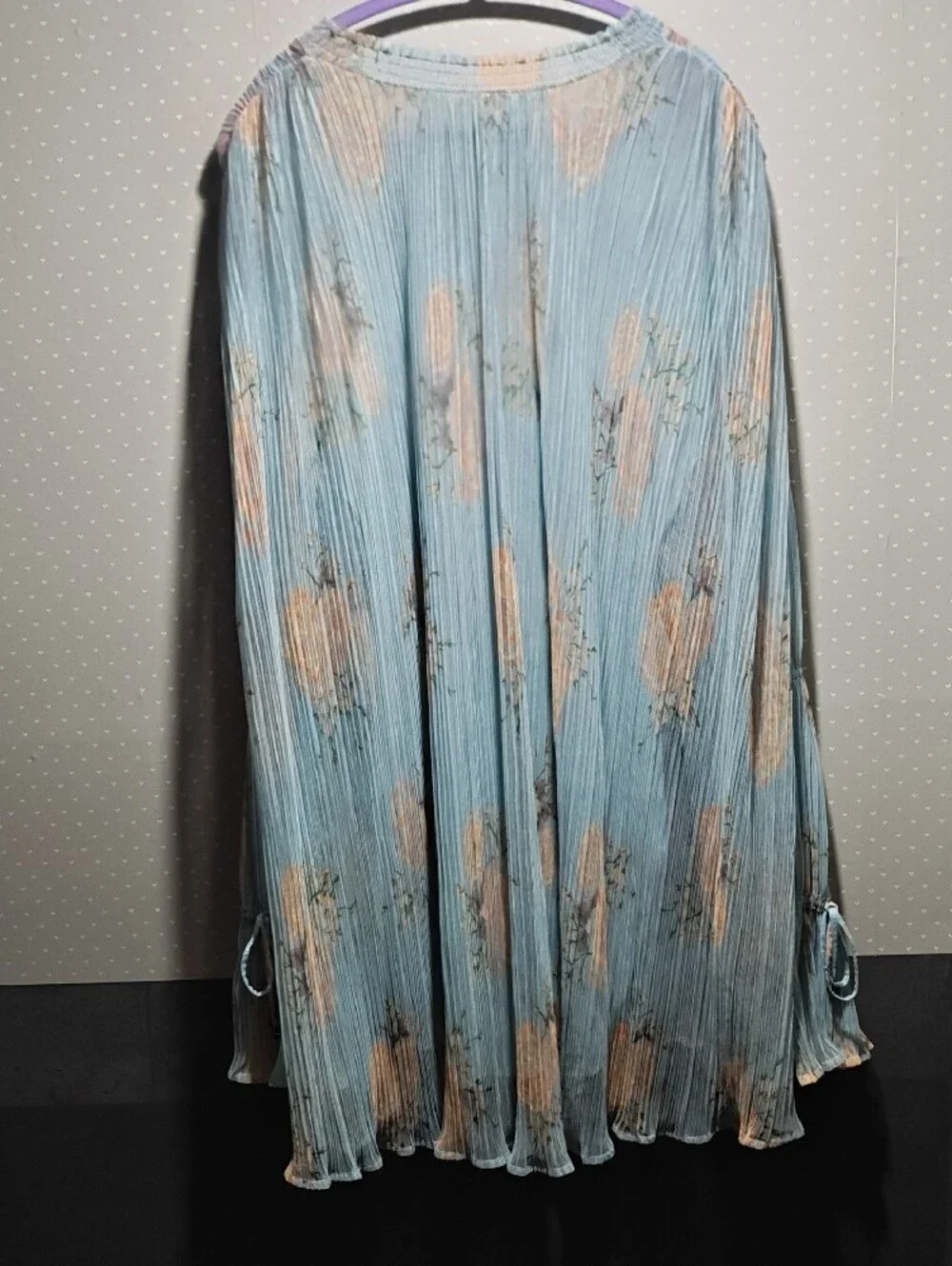 Women's Light Blue Pleated Floral Skirted Tunic